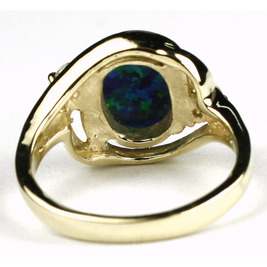 10K Gold Ring Created Blue Green Opal R021 Image 4