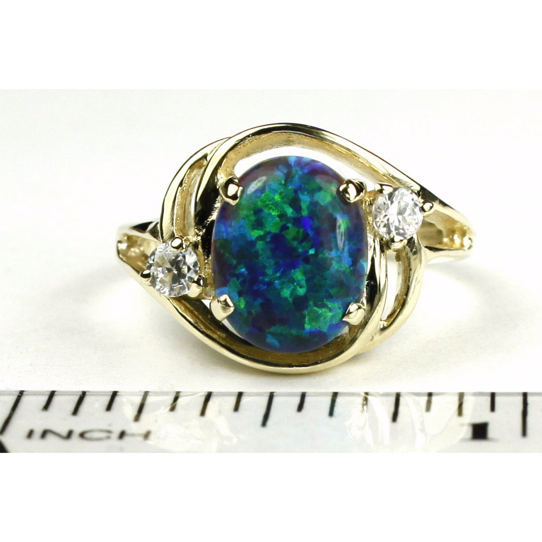 10K Gold Ring Created Blue Green Opal R021 Image 4