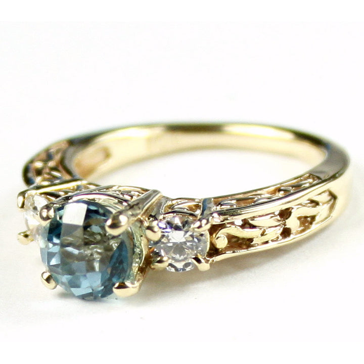 R254 Neptune Garden Topaz w/ 2 Accents 10KY Gold Ring Image 2