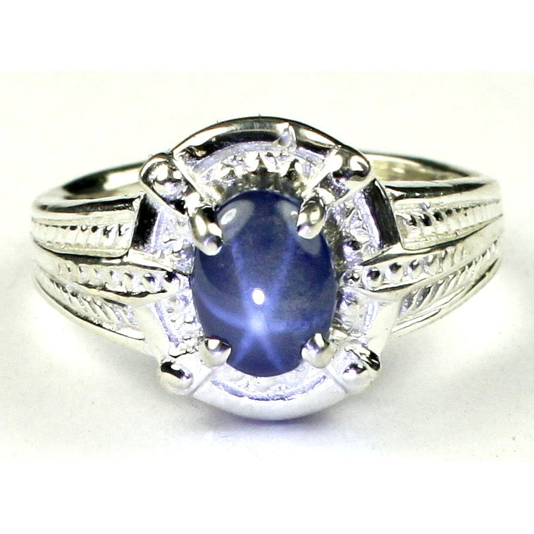 SR284 Natural Blue Star Sapphire Sterling Silver Ring Image 1