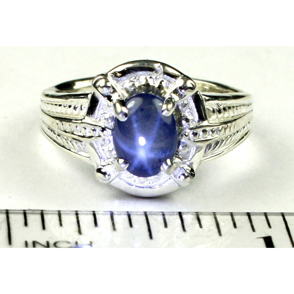 SR284 Natural Blue Star Sapphire Sterling Silver Ring Image 2