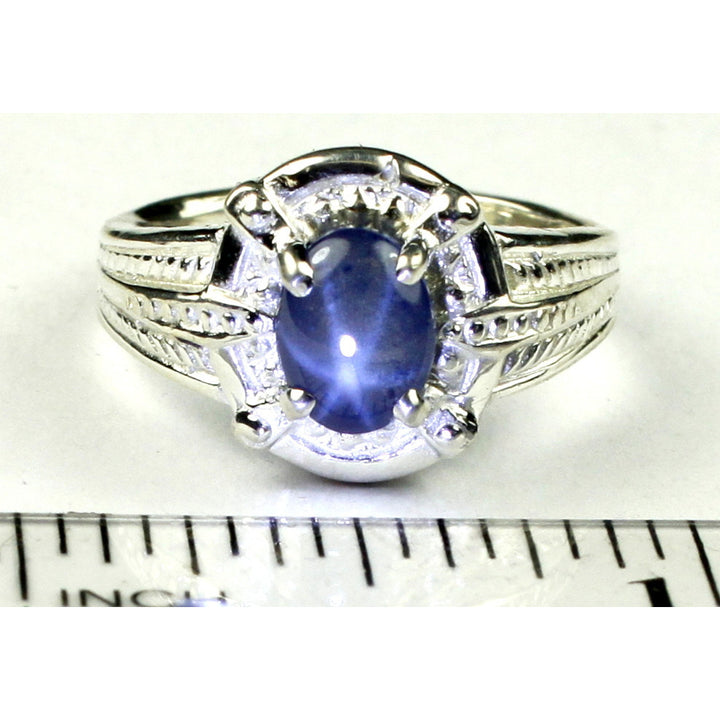 SR284 Natural Blue Star Sapphire Sterling Silver Ring Image 2