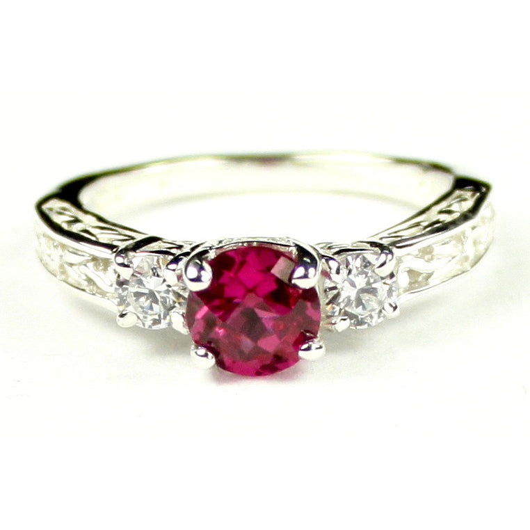 SR254 6mm Created Ruby w/ Two 4mm CZ Accents 925 Sterling Silver Engagement Ring Image 1