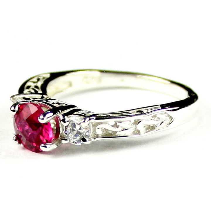 SR254 6mm Created Ruby w/ Two 4mm CZ Accents 925 Sterling Silver Engagement Ring Image 2