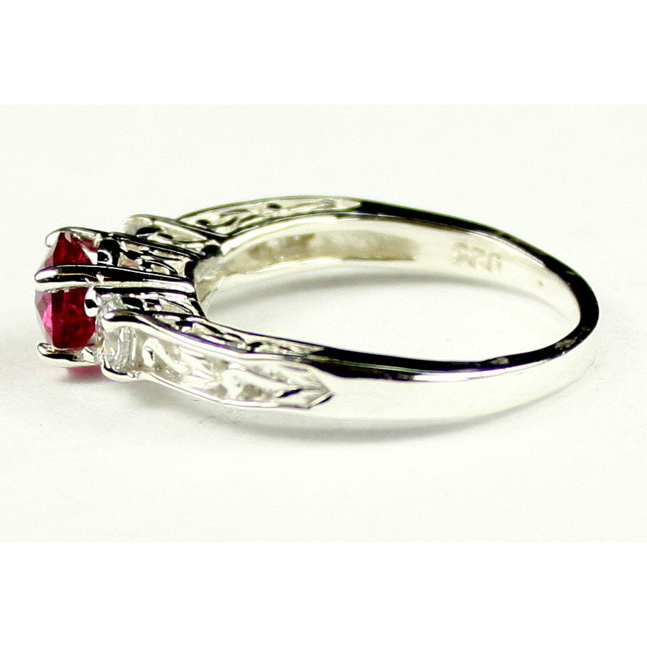 SR254 6mm Created Ruby w/ Two 4mm CZ Accents 925 Sterling Silver Engagement Ring Image 3