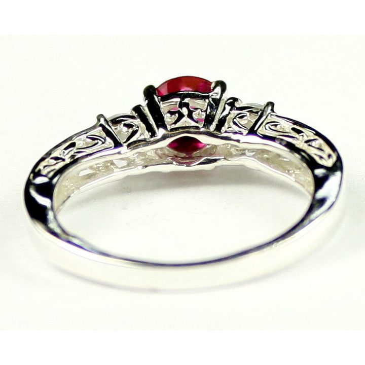 SR254 6mm Created Ruby w/ Two 4mm CZ Accents 925 Sterling Silver Engagement Ring Image 4