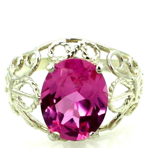 SR162 Created Pink Sapphire 925 Sterling Silver Ring Image 1