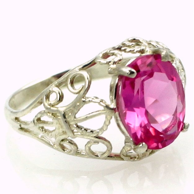 SR162 Created Pink Sapphire 925 Sterling Silver Ring Image 2