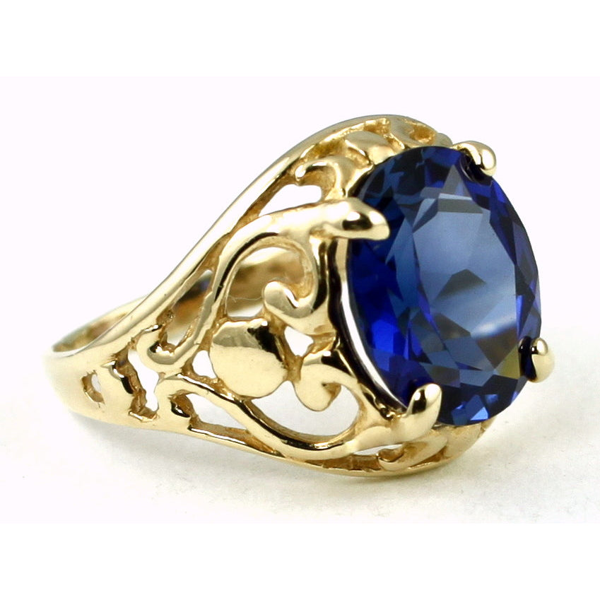 10K Gold Ring  Created Blue Sapphire R004 Image 2