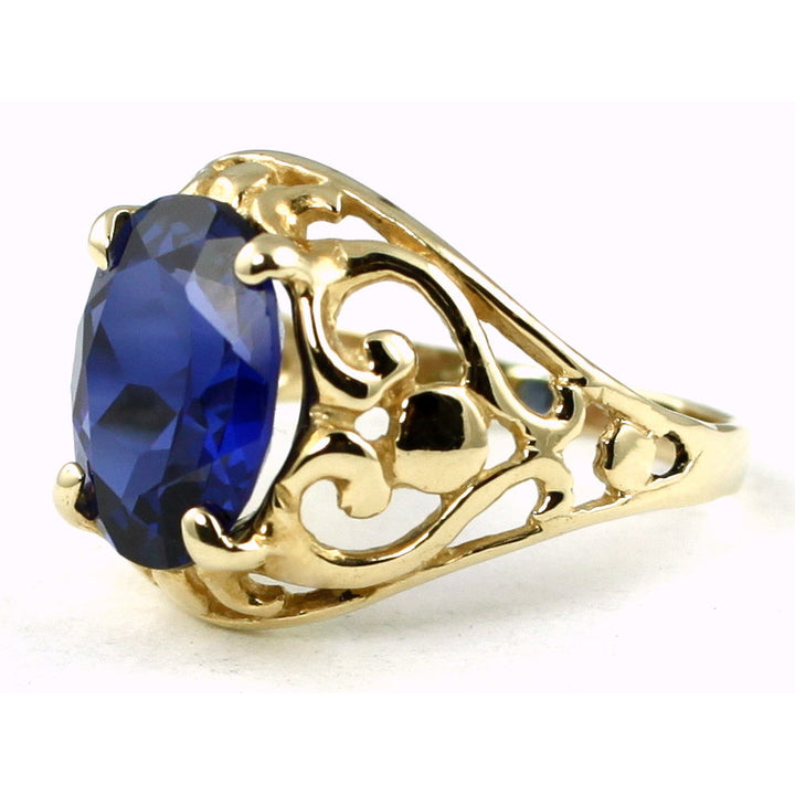 10K Gold Ring  Created Blue Sapphire R004 Image 3