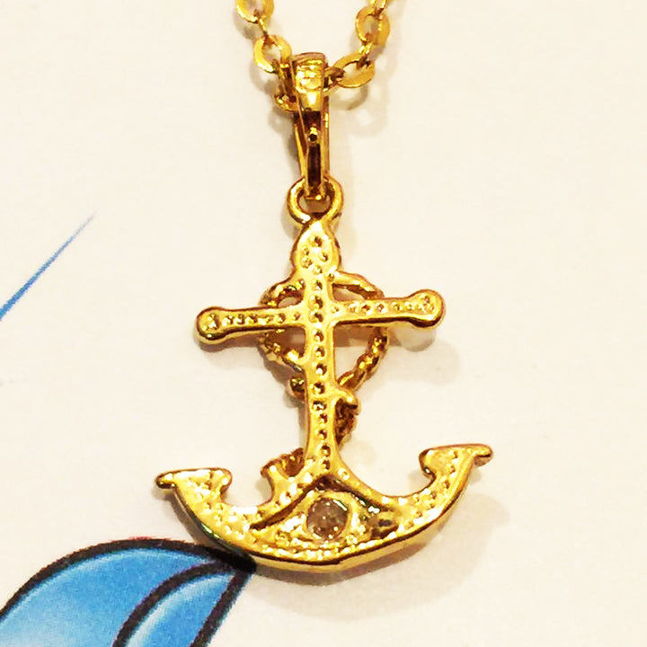 18k Yellow gold over sterling silver 0.75ct CZ Diamond "Sailor Anchor" pendant Image 4