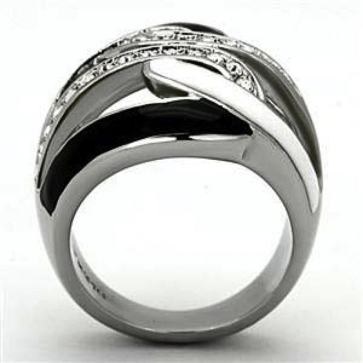 Womens Stainless Steel 316 Crystal Black And White Epoxy Design Fashion Ring Image 3