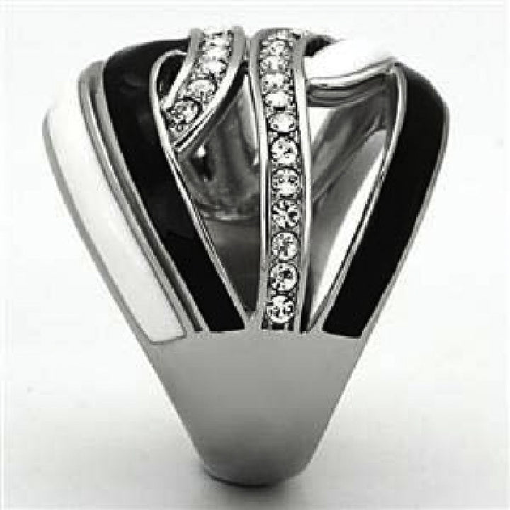 Womens Stainless Steel 316 Crystal Black And White Epoxy Design Fashion Ring Image 4