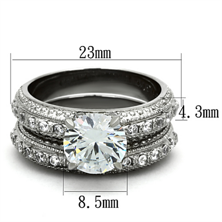 Womens Stainless Steel 316 Vintage 3.25 Carat Cubic Zirconia Wedding Ring Set Image 2