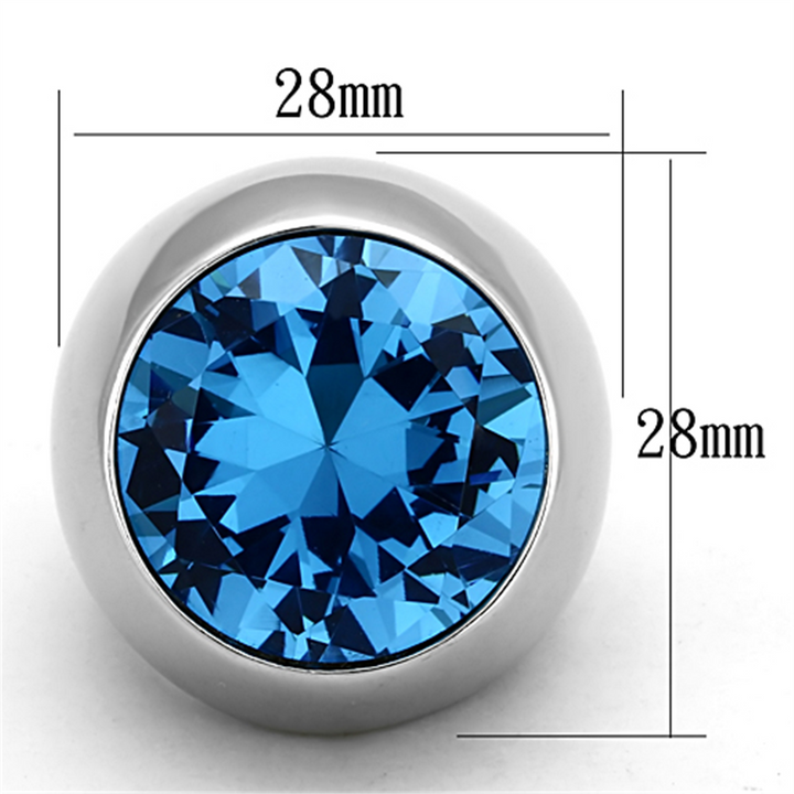 Womens Stainless Steel 316 Aquamarine Synthetic Glass Dome Cocktail Ring Image 2