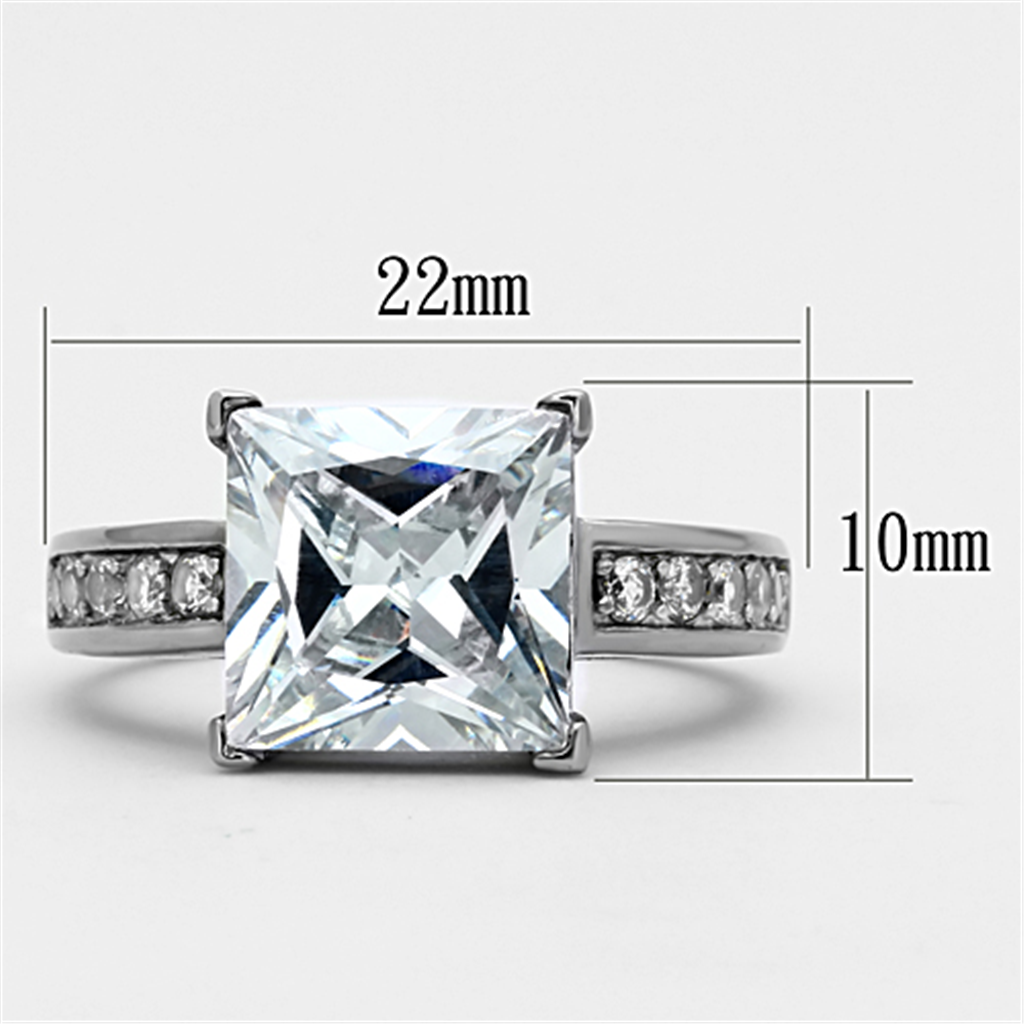 Womens Stainless Steel 316 Princess Cut 5.95 Carat Zirconia Engagement Ring Image 2