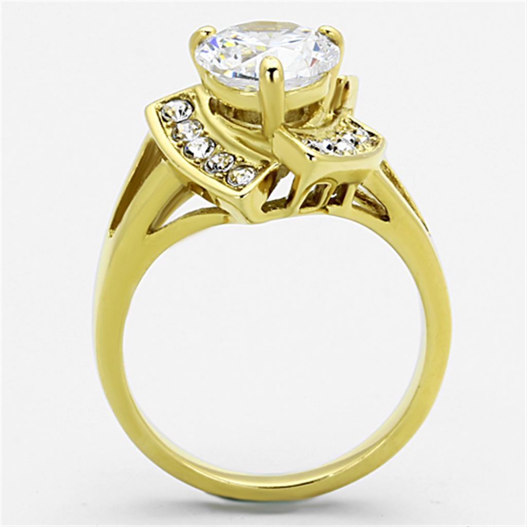 Womens Stainless Steel 316 14K Gold Plated 3.1 Carat Zirconia Engagement Ring Image 3