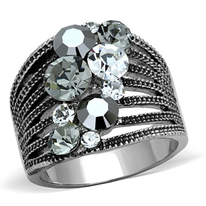 Womens Stainless Steel 316 Top Grade Crystal Vintage Cluster Cocktail Ring Image 1