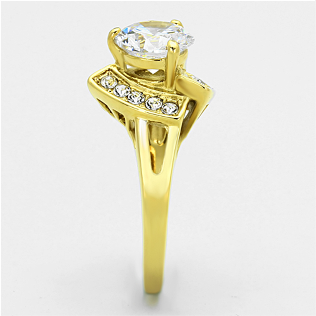 Womens Stainless Steel 316 14K Gold Plated 3.1 Carat Zirconia Engagement Ring Image 4