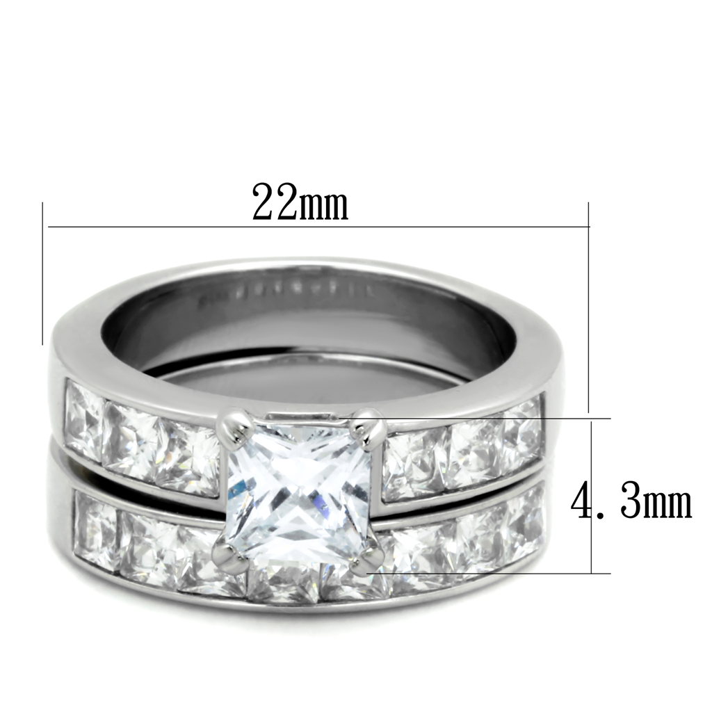 Womens Stainless Steel 316 Princess Cut 3.75 Carat Zirconia Wedding Ring Set Image 2