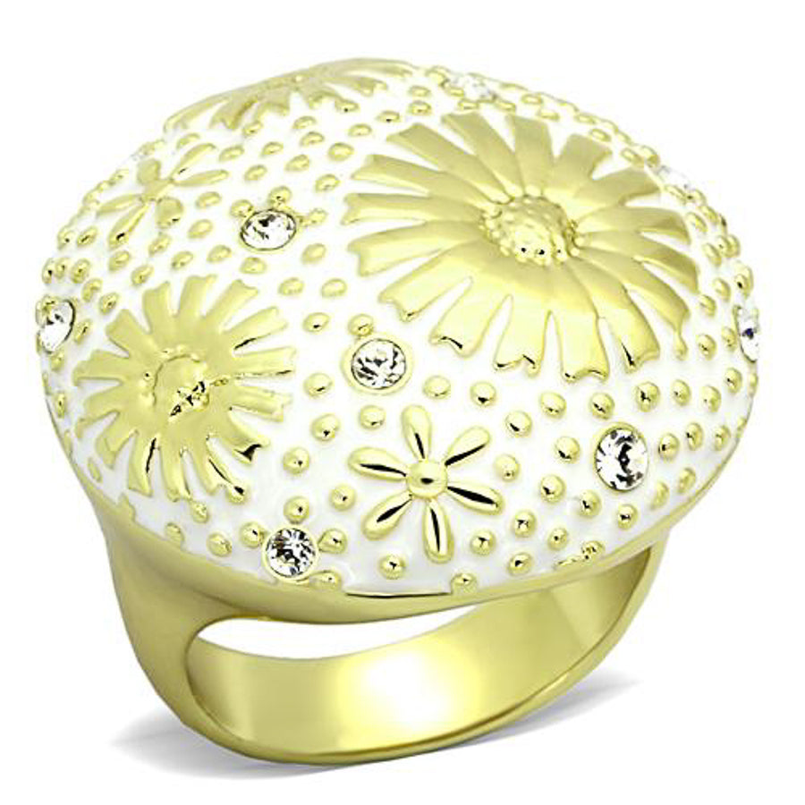 Womens Stainless Steel 316 Crystal Epoxy 14K Gold Plated Dome Cocktail Ring Image 1