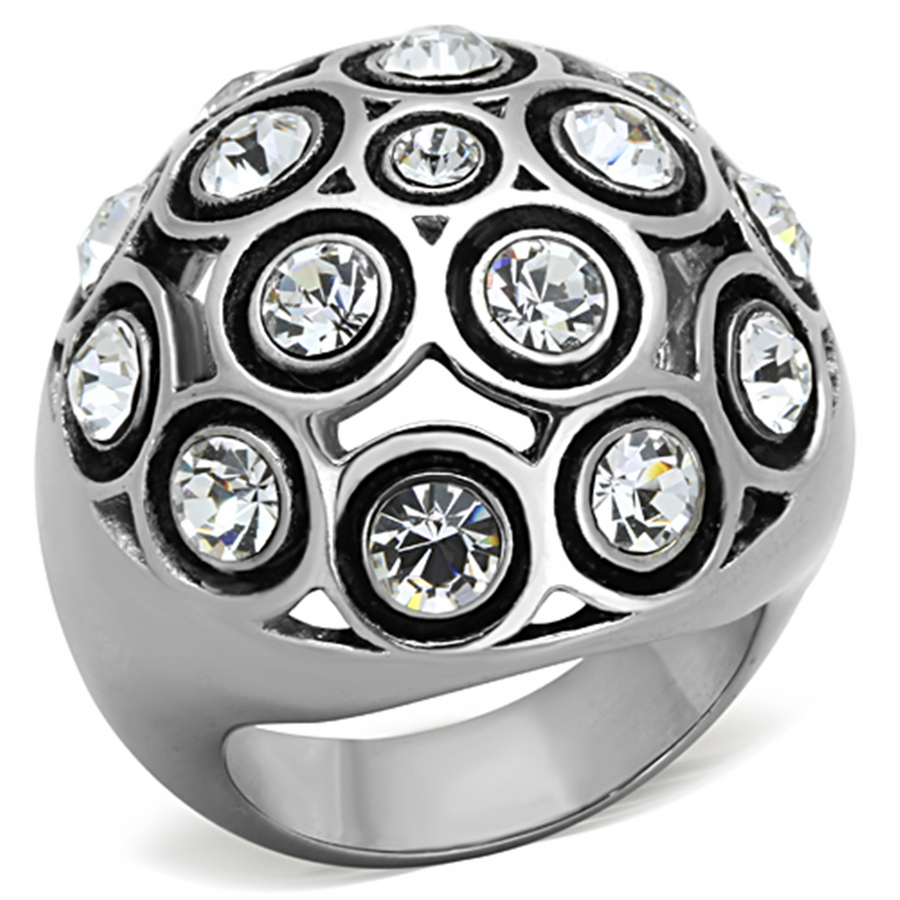 Womens Stainless Steel 3163.78 Carat Crystal Dome Cocktail Fashion Ring Image 1