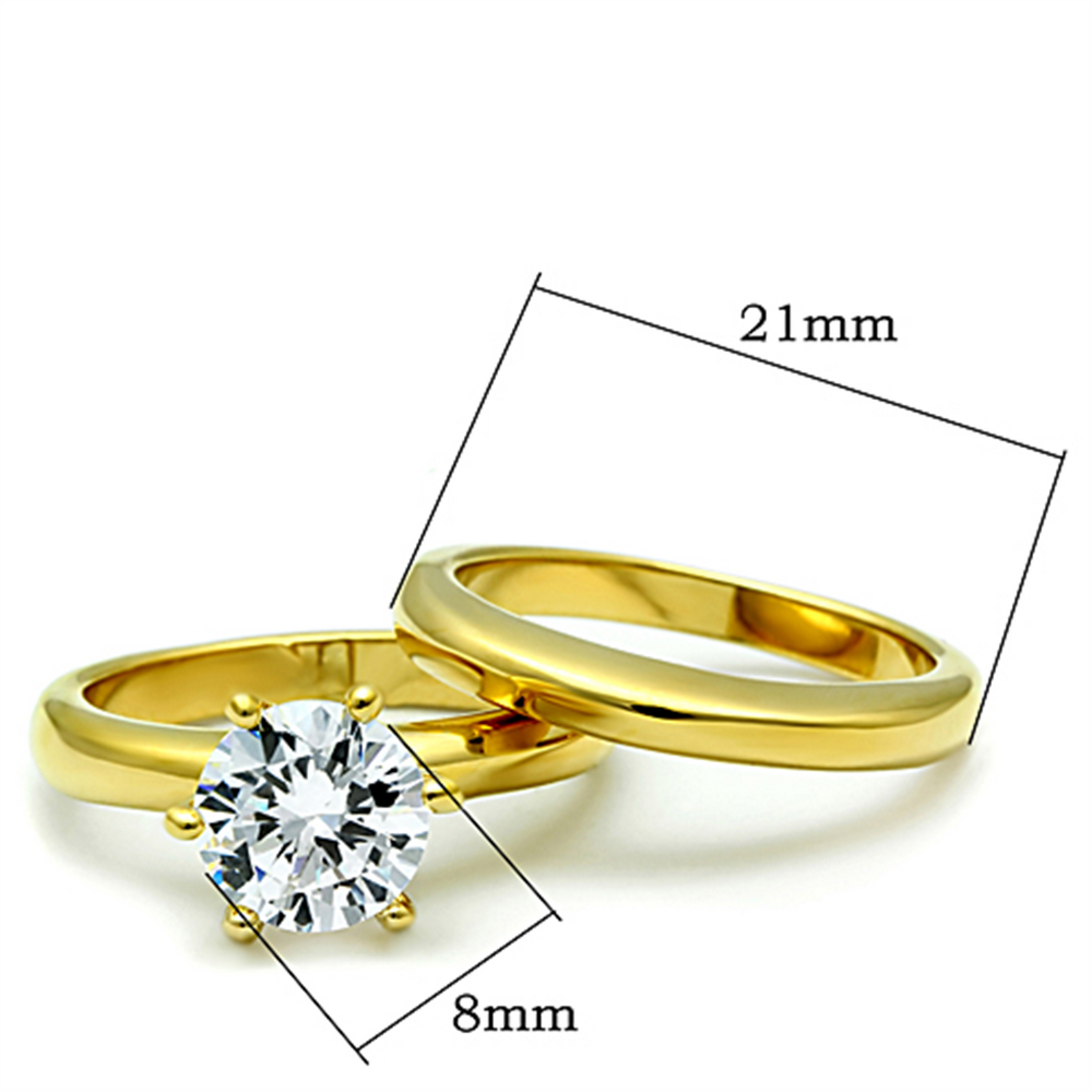 Womens Stainless Steel 316 2.05 Carat Zirconia Gold Plated Wedding Ring Set Image 2