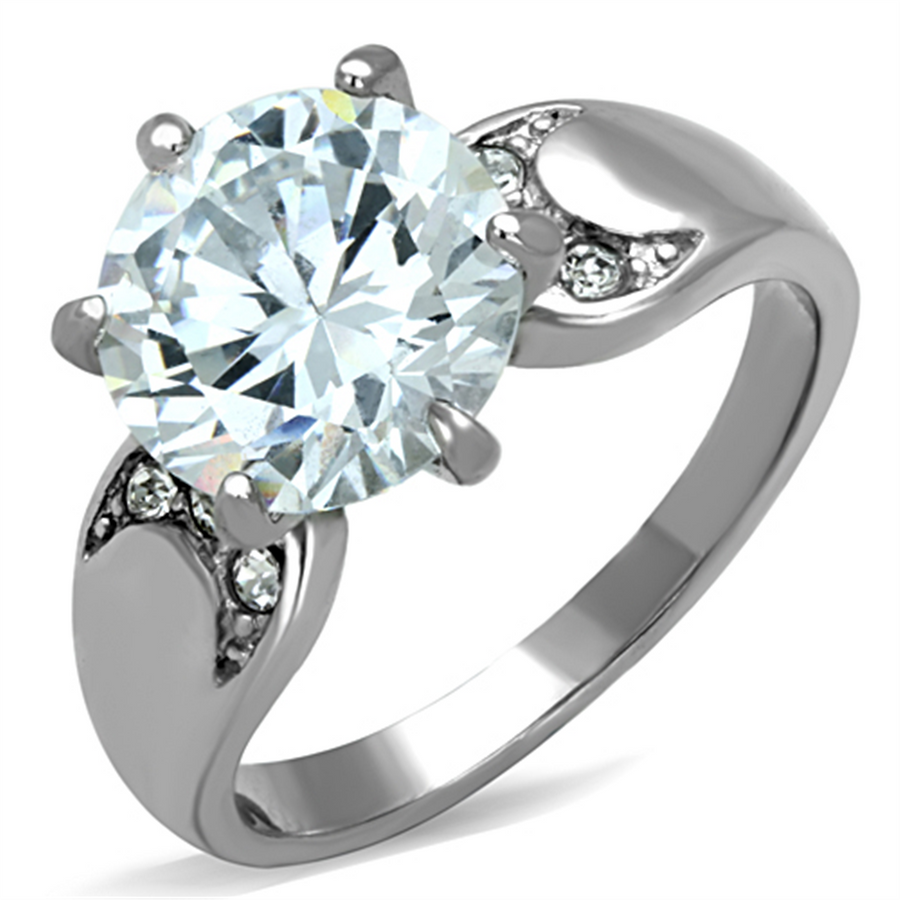 Womens Stainless Steel 316 Round Cut 3.9 Carat Cubic Zirconia Engagement Ring Image 1