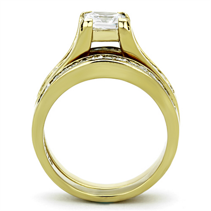 Womens Stainless Steel 316 1.38 Carat Zirconia Gold Plated Weddding Ring Set Image 4