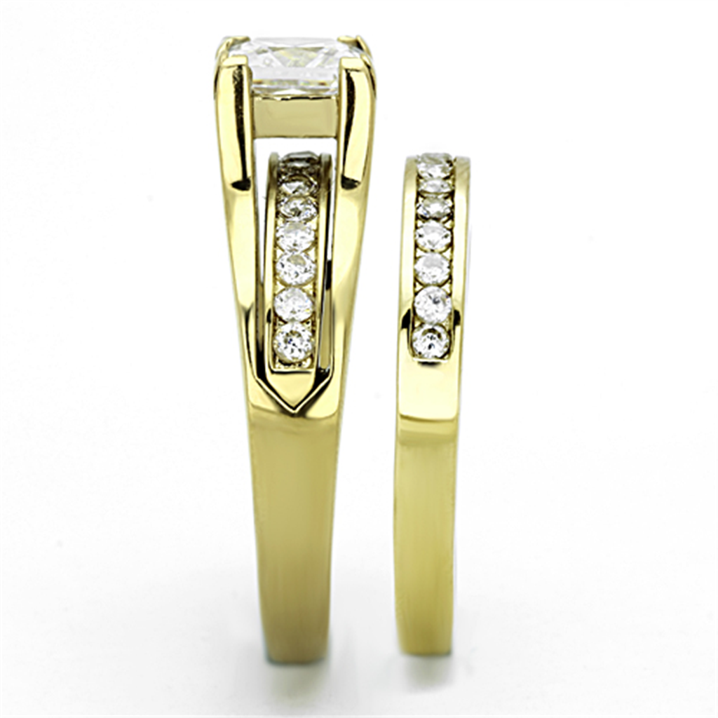 Womens Stainless Steel 316 1.38 Carat Zirconia Gold Plated Weddding Ring Set Image 4