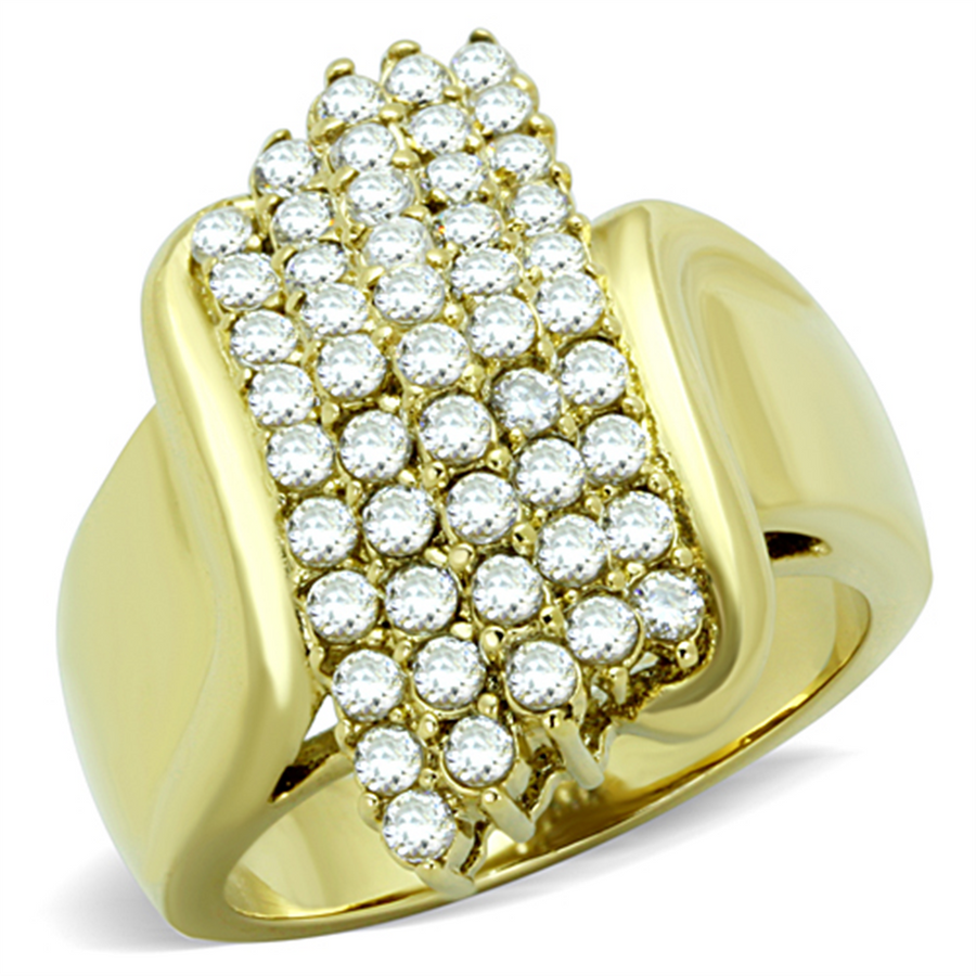 Womens Stainless Steel 316 Round Cut 1 Ct Zirconia Gold Plated Cocktail Ring Image 1