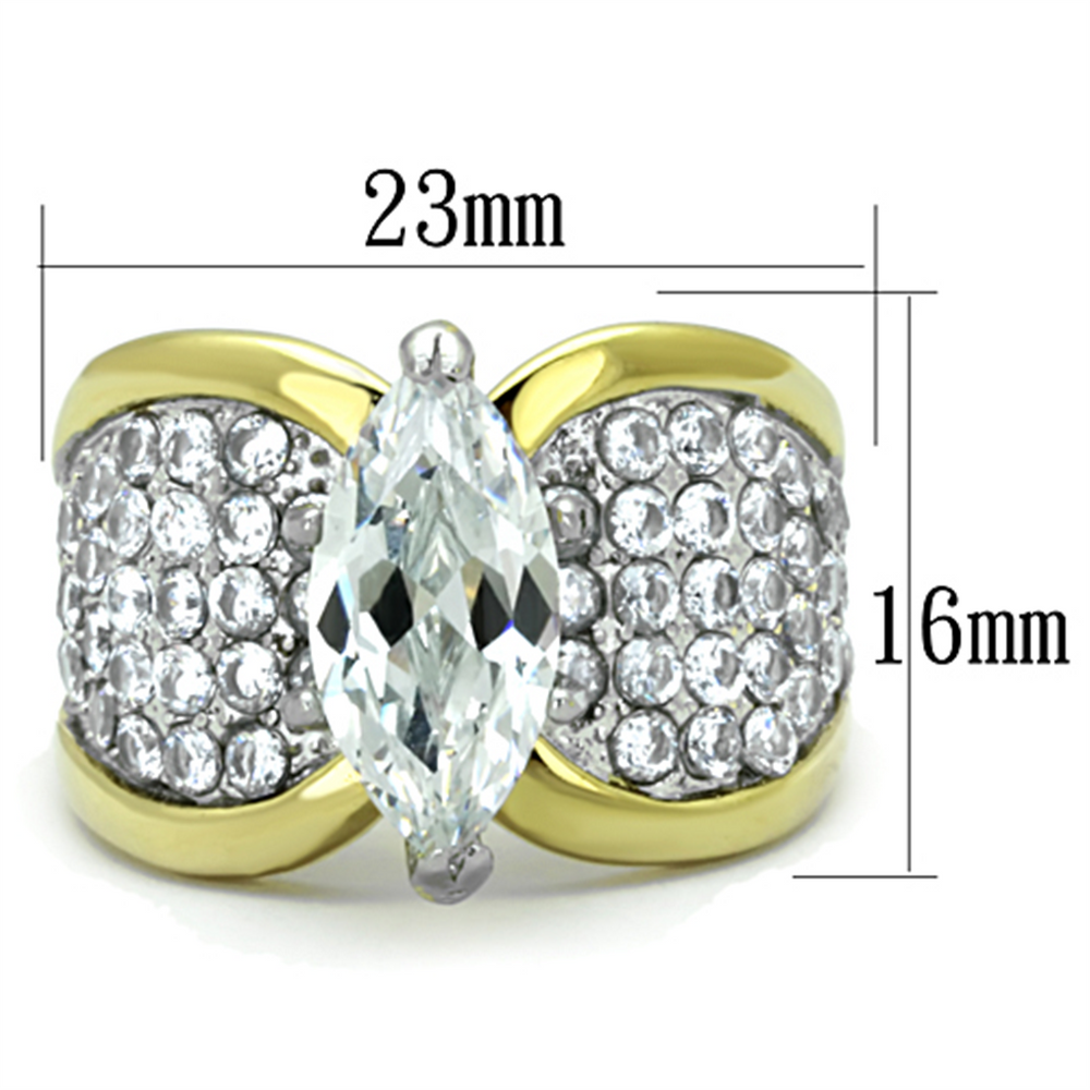 Womens Stainless Steel 316 Marquise 4.28Ct Zirconia Two Toned Engagement Ring Image 2