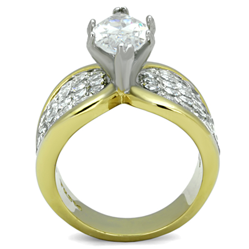 Womens Stainless Steel 316 Marquise 4.28Ct Zirconia Two Toned Engagement Ring Image 3