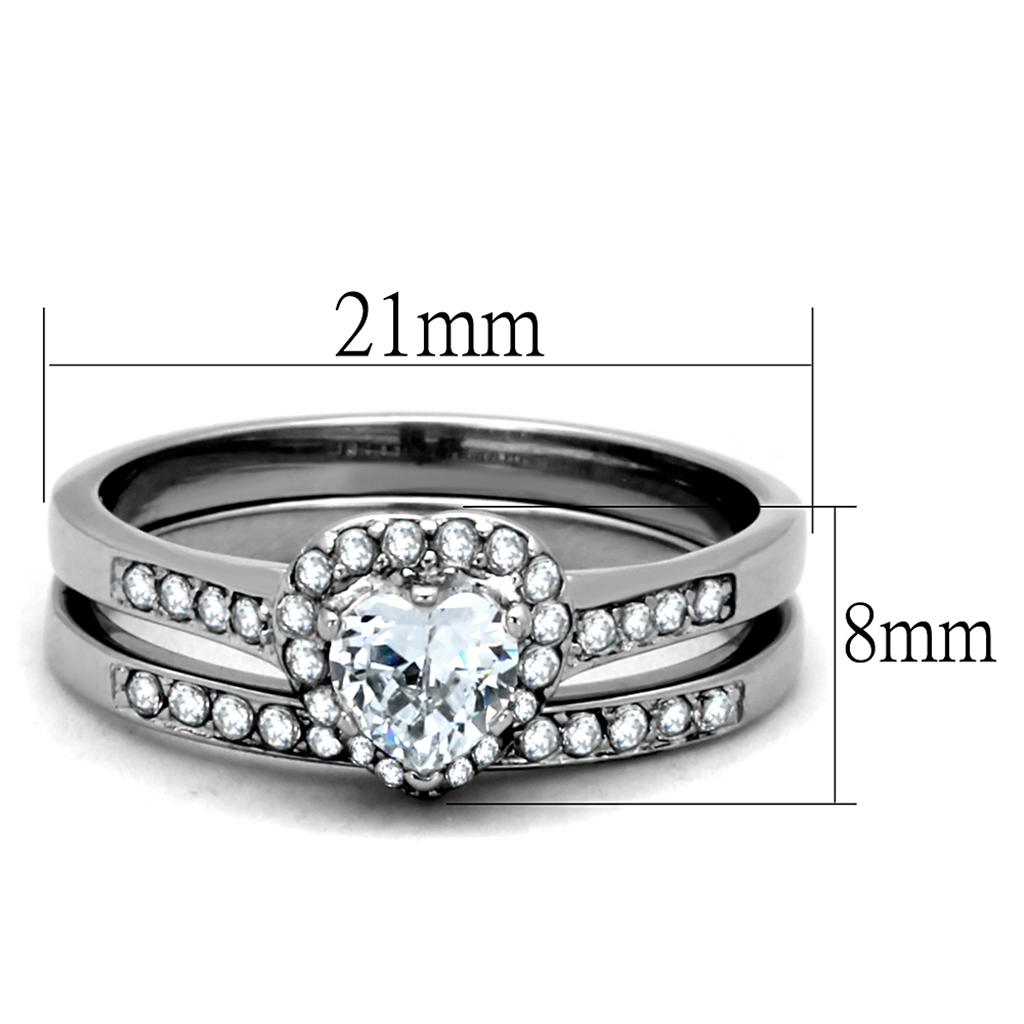 Womens Stainless Steel 316 Heart Cut .6 Carat Cubic Zirconia Wedding Ring Set Image 2