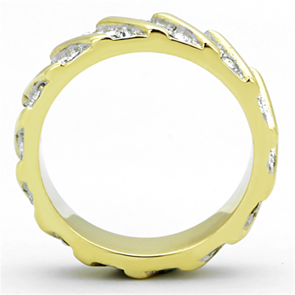 Womens Stainless Steel 316 Crystal Two Toned Ion Plated Wedding Band Ring Image 3