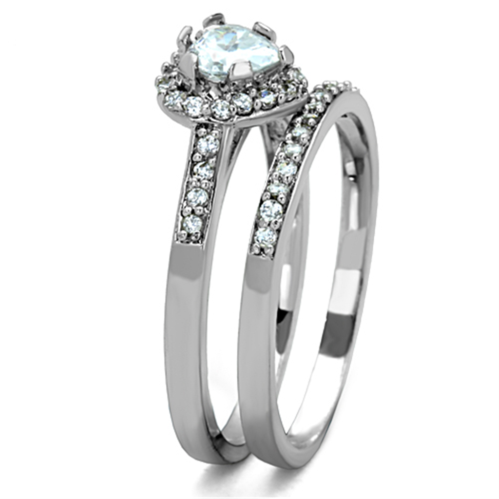 Womens Stainless Steel 316 Heart Cut .6 Carat Cubic Zirconia Wedding Ring Set Image 4