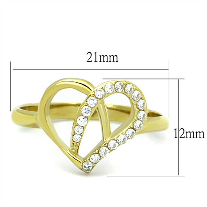 Womens Stainless Steel 316 14K Gold Plated Zirconia Heart Shaped Fashion Ring Image 2