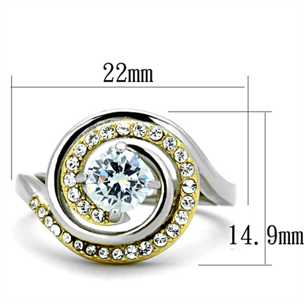 Womens Stainless Steel 316 Round Cut 1 Ct Zirconia Two Toned Engagement Ring Image 2