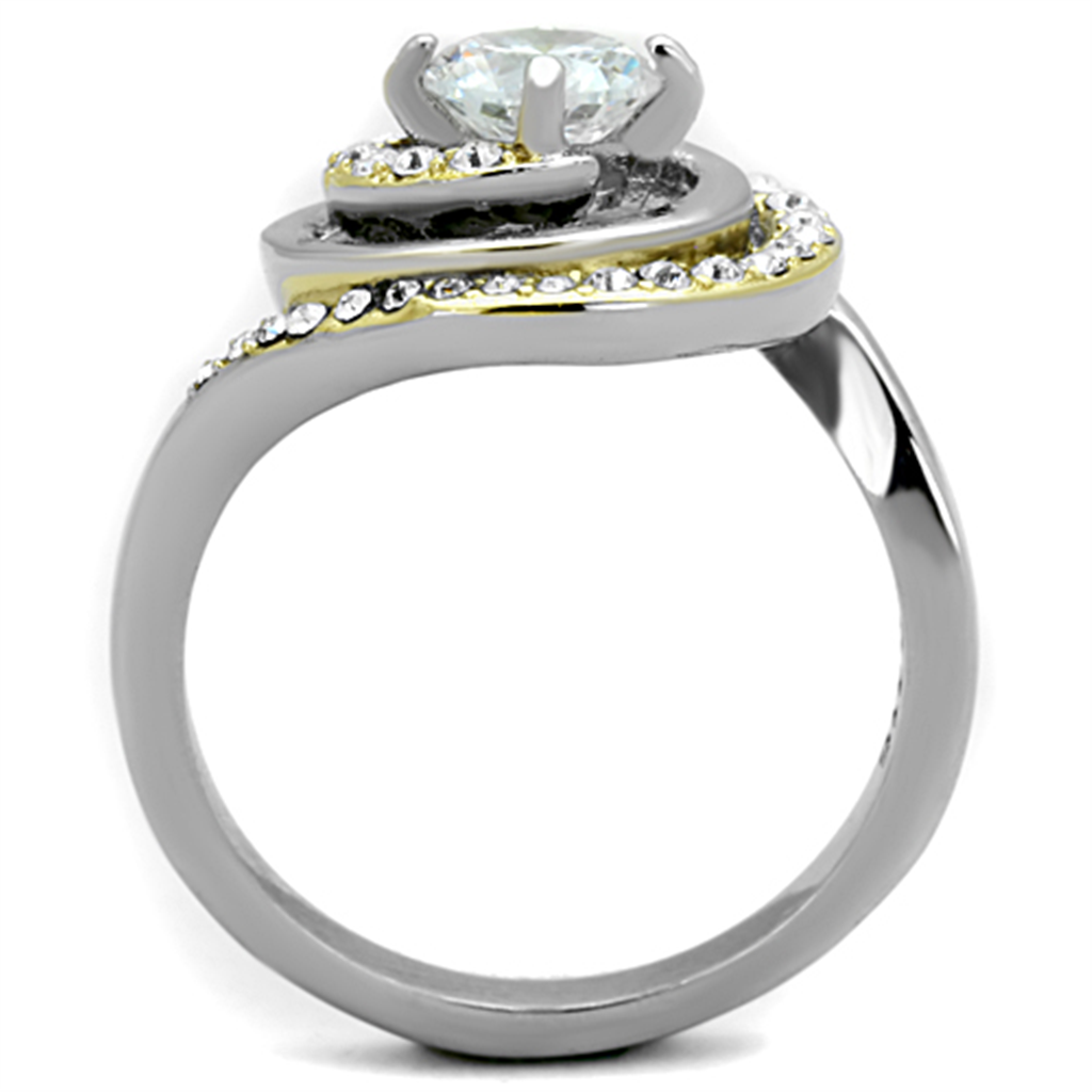 Womens Stainless Steel 316 Round Cut 1 Ct Zirconia Two Toned Engagement Ring Image 3