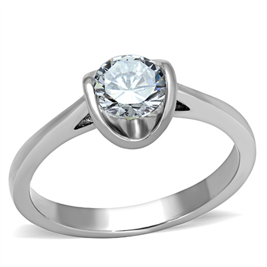 Womens Stainless Steel 316 Round Cut .85 Carat Cubic Zirconia Engagement Ring Image 1