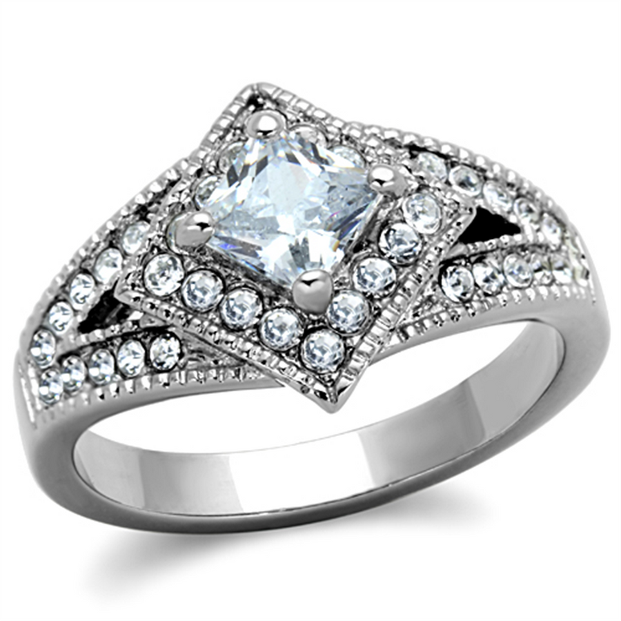 Womens Stainless Steel 316 Cushion Cut 1 Carat Cubic Zirconia Engagement Ring Image 1