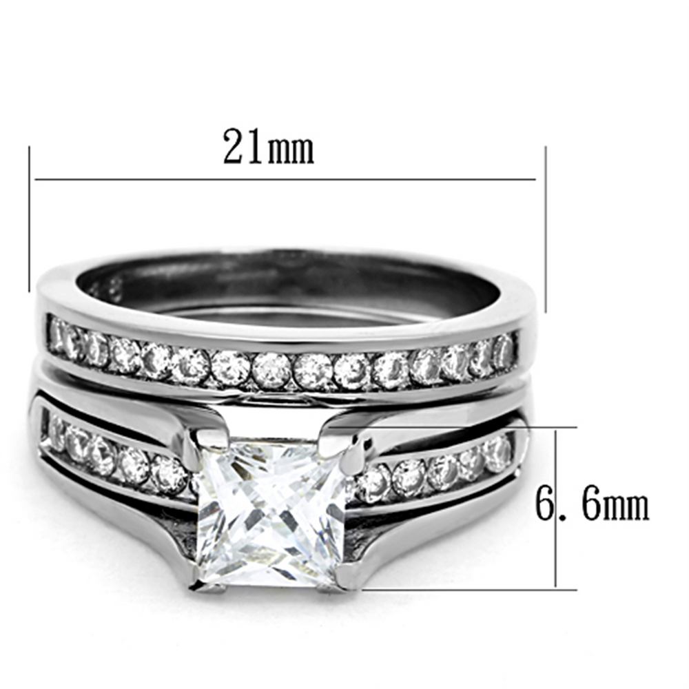 Womens Stainless Steel 316 Princess Cut 1.3 Carat Zirconia Wedding Ring Set Image 2