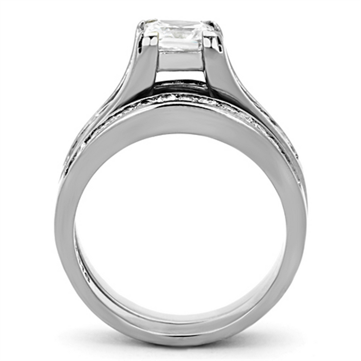 Womens Stainless Steel 316 Princess Cut 1.3 Carat Zirconia Wedding Ring Set Image 3