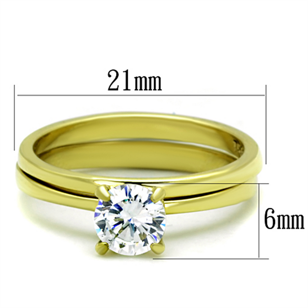 Womens Stainless Steel 316 .85 Carat Zirconia Gold Plated Wedding Ring Set Image 2