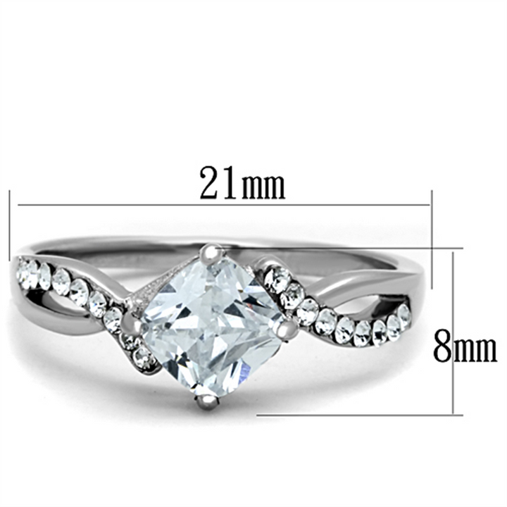 Womens Stainless Steel 316 Cushion Cut .915 Carat Zirconia Engagement Ring Image 2