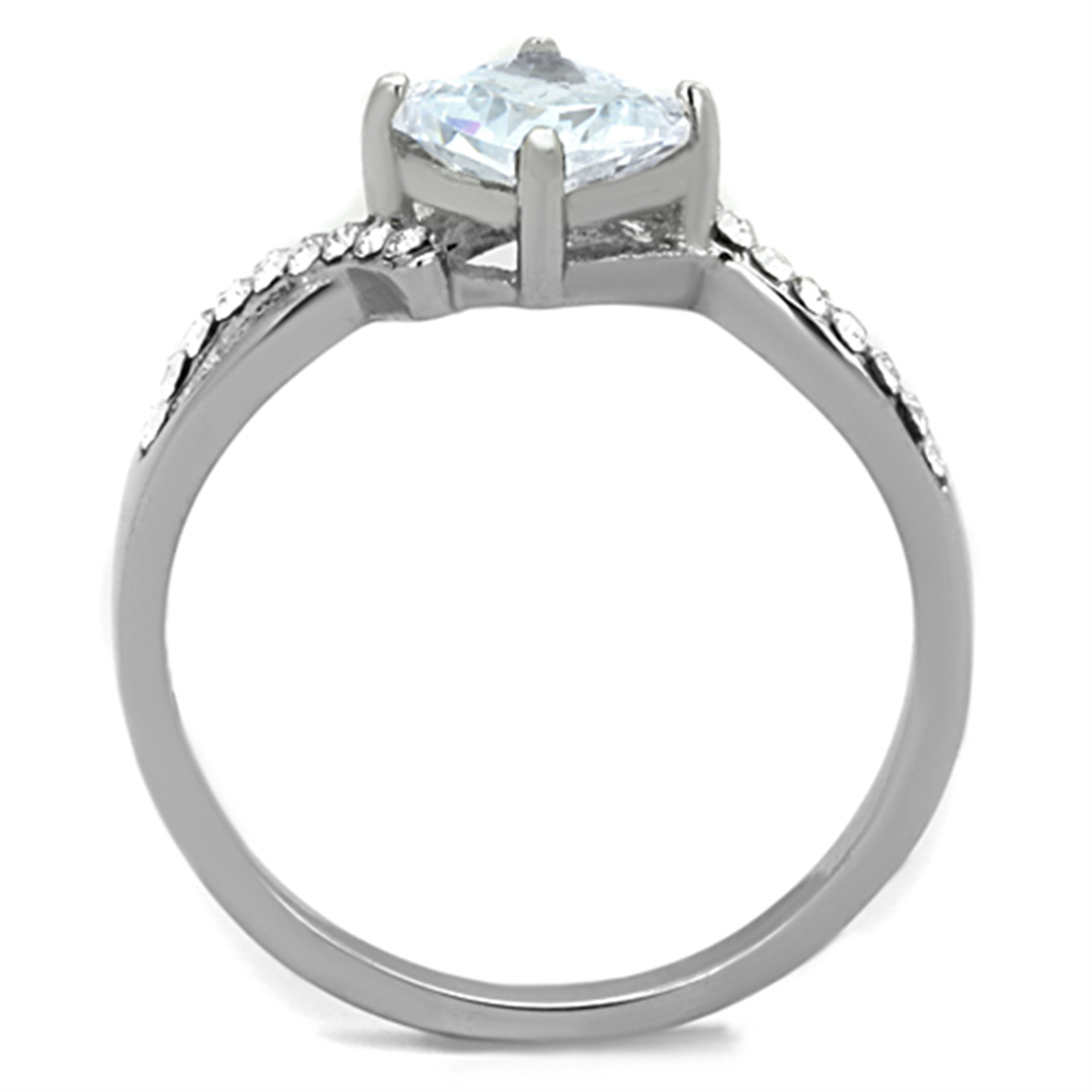 Womens Stainless Steel 316 Cushion Cut .915 Carat Zirconia Engagement Ring Image 3