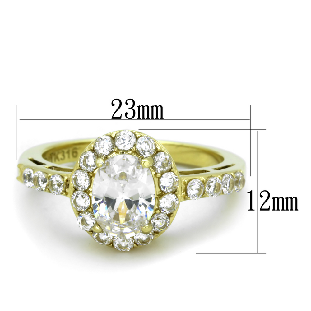 Womens Stainless Steel 316 Oval Cut Zirconia Gold Plated Halo Engagement Ring Image 2