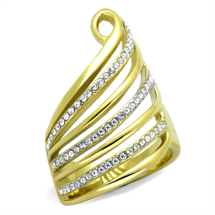 Womens Stainless Steel 316 Gold Plated Top Grade Crystal Cocktail Fashion Ring Image 1