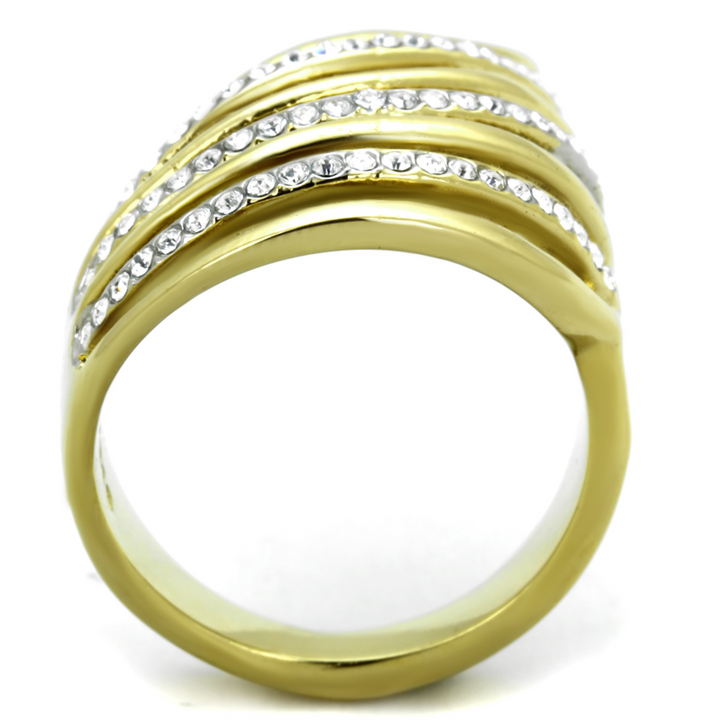 Womens Stainless Steel 316 Gold Plated Top Grade Crystal Cocktail Fashion Ring Image 3