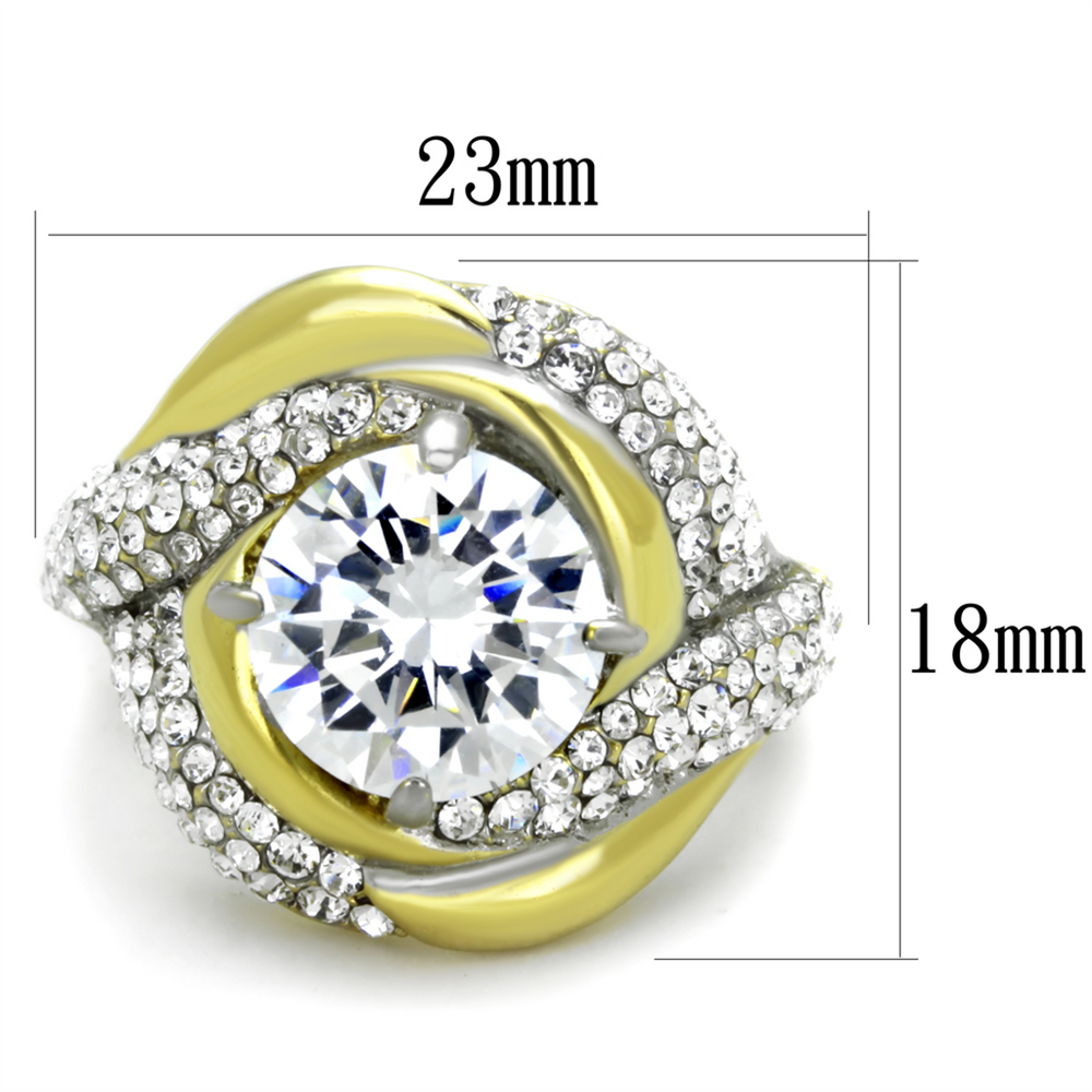 Womens Stainless Steel 316 Round Cut Cubic Zirconia Two Toned Cocktail Ring Image 2